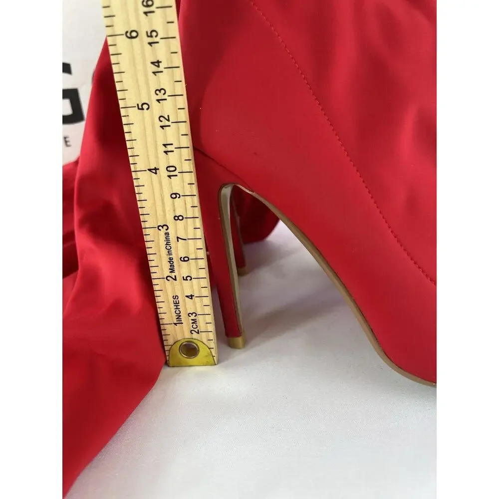 EGO Alabama Red Lycra Stiletto Sock Boots Pointed Toe Women’s Size 9 UK 7